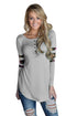 Sexy Gray Floral Print Splice Sleeve Pullover Blouse